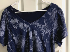 NEW Dress LARGE Pullover Layered Hem Textured Fabric Blue Floral ITALY MODA