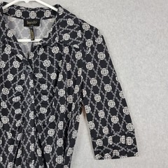 Laundry Shelli Segal Black Geometric 1/2 Sleeve Button Up Shirt Dress 8 Stretch