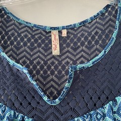 Red Camel Women’s Size Small Blue Lined Crochet Comfy Casual Chiffon Dress