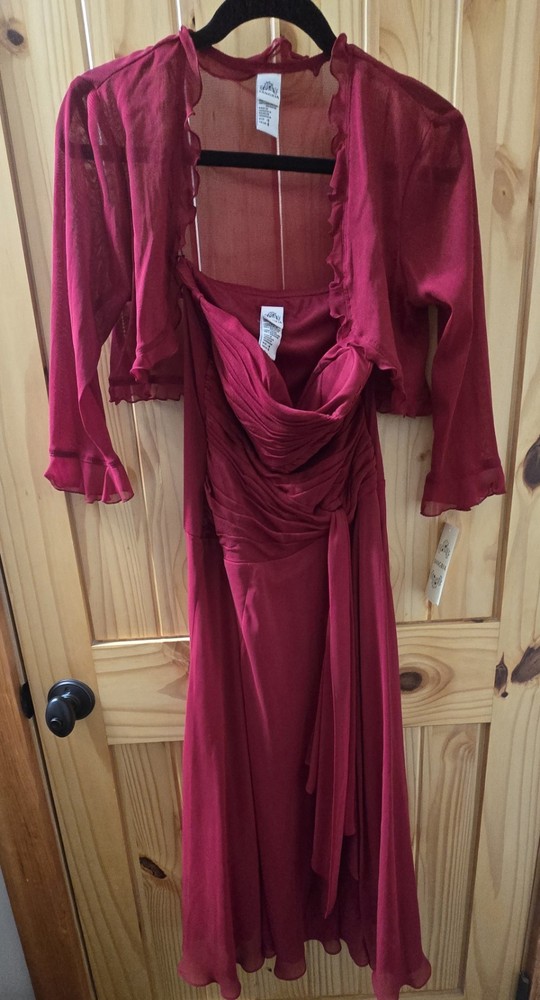 Sangria Cranberry Red Strapless W Jacket Cocktail Dress Tea Length 6 NWT