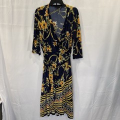 Mlle Gabrielle Womens 2X Faux Wrap Midi Dress Navy Floral Chain Upscale Print