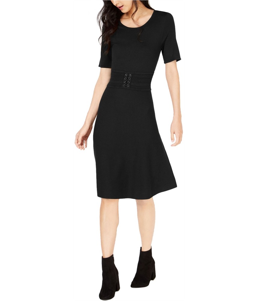 maison Jules Womens Belted Fit & Flare Dress, deepblack, 2XL