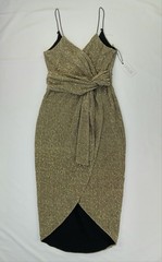 NWT Large SAYLOR Gold Ribbed & Sequins CYRIELLE Faux-Wrap TULIP Midi Event DRESS