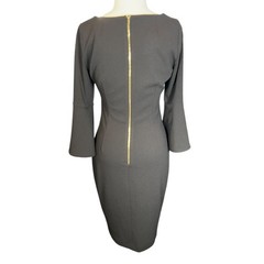 Old Money Calvin Klein Black Sheath Dress Size 6 Bell Sleeve Gold Zip Back Midi