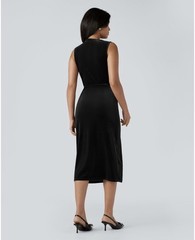 HALARA Women’s Split Ruched Cowl Neck Bodycon Velvet Midi Black Dress NWT- Large