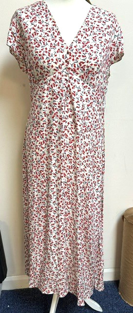 Albaray Daisy Print Tie Back Ecovero Tea Dress Cream Red Blue Size 16 BNWT