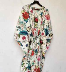 Indian Vintage 100% Cotton Long Beach Maxi Kaftan Dress One Size Caftan Kimono