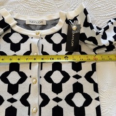 TAYLOR Women’s Black ,white Geometric Button Up Gold , Cardigan Sweater Size XS
