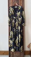 Borgo de Nor Surrealist Maxi Dress Black Floral Eye Print Long Sleeve UK 8 US 4
