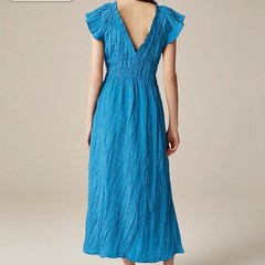 J Crew Palermo Viscose Blend Crinkle Sea Blue Travel Midi Dress Size LP NWT