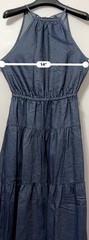 NY & Company Chambray Denim Tiered Cottage Core Halter Maxi Dress XXS Petite