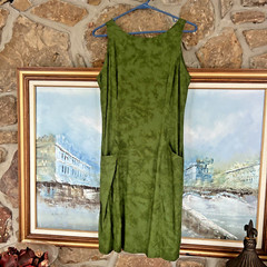 Zion Shift Dress Tone-On-Tone Green Large Front Pockets Sz S Small Excellent 4 6