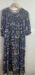Boden Smocked Jersey Midi Dress US 20/22R UK 22R Navy Floral Puff Sleeve Pockets