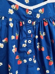 Ella Simone M Blue Strawberry Print Midi Sundress Pockets Square Neck Cotton
