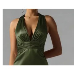 AW BRIDAL 6 S green olive Erika satin crystal formal bridesmaid maxi dress B51