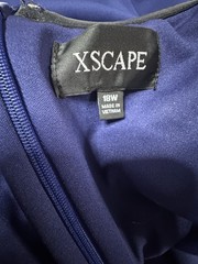 XSCAPE Blue Solid Off Shoulder Long Stretch Gown Dress Zip Plus Size 18W