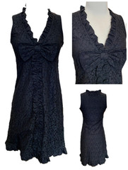Y2k Black Lace Babydoll Dress L Ruffle Bow Whimsigoth Fairygrunge Gothic witchy