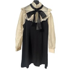 Zara Women Black Cream Contrast Bow Ruffle Knit Mini Dress M Blogger Fave