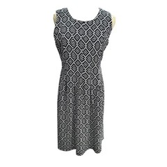 En Focus Studio Sleeveless Micro Dot Geometric Dress 8 Black White Sheath 2000s