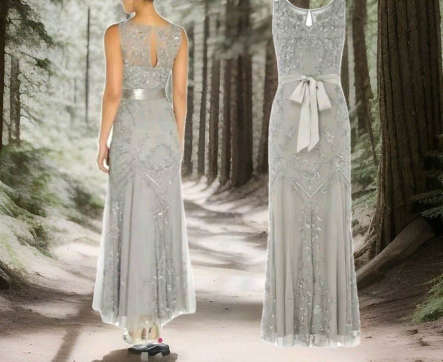 Lanamarie Ariella grey beaded lace 20s Gatsby Occasion wedding evening dress 8