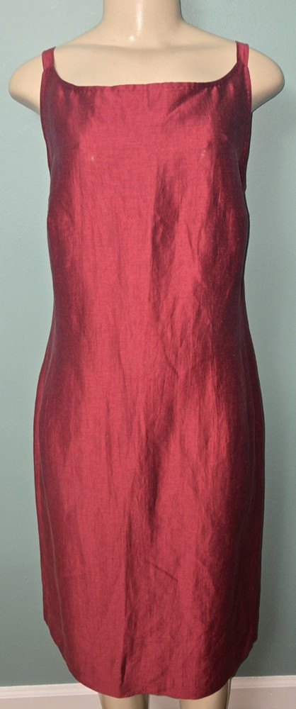 Max Mara Burgundy Linen Silk Blend Dress Made in Italy Size 14