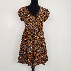 Altar&rsquo;d State Brown/Black Short Sleeve Scoop Neck Thigh Length A-Line Dress Sz M