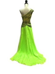 Cassandra Stone Mac Duggal Neon Lime Green Sequin One Gown Size 4 $398 Prom