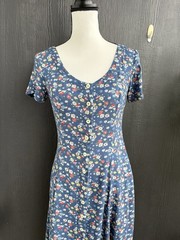 Esprit Blue Floral Front Button Down Dress Size 7/8 Tie Back