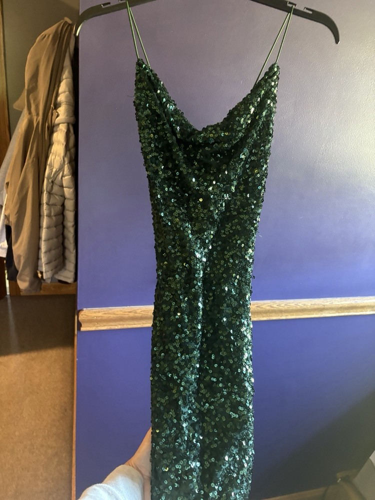 Windsor Women’s Green Sequin Cowl Neck Strappy Sleeveless Mini Dress S