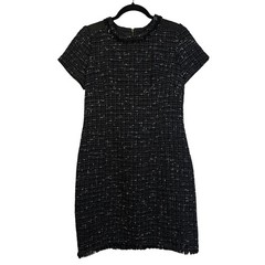 KATE SPADE Dress 4 Tweed Mini Exposed Zipper Faux Leather Shoulder LBD Office