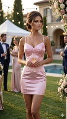 NWT Wear Your Love Satin Finish Light Pink Adjustable Strap Mini Dress, XS