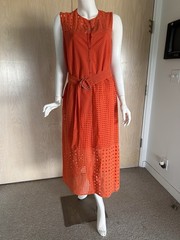 AKRIS PUNTO Eyelet Embroidered Patchwork Orange Midi Dress $1290 Size 12