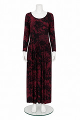 Roman maxi dress from knitted viscose in burgundy and black, UK 18, US 14