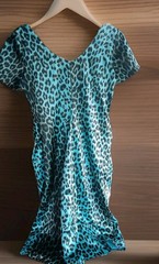 ALCHERA Women&rsquo;s 44 Blue/Black Leopard Ruched Midi Pencil Dress Scoop Neck Flower