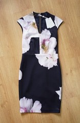 New Ted Baker RHIAN Dark Blue Gardenia Bodycon Dress Size 1 UK 8 RRP £169