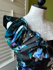Teri Jon Rickie Freeman One Shoulder Floral Satin Cocktail Dress Size 10