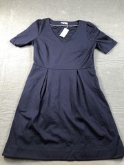 Boden Dress Womens 14 Blue V Neck Half Sleeve Fit Flare Jersey Pockets NWT