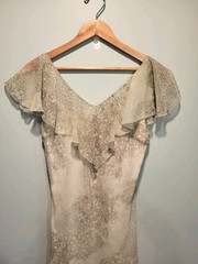 Vtg Light Green Floral Chiffon Flutter Sleeve Midi Dress Sz 8 Garden Fairy Y2K