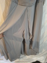 Gray Chiffon V-Neck Ruffle Lined Long Chiffon Jumpsuit Sleeveless Zip Formal 22W