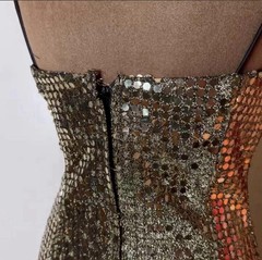 Roberta Gold Disk Sequins Flared Mini Dress 5/6 Vintage 80s 90s Party Prom Glam