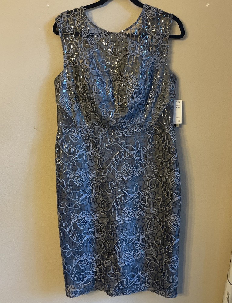 Ignite Evenings Embellished Sequin Silver Grey Midi Dress Size 12 New with tags