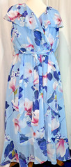 ROMAN Size 18 Petite Gorgeous Floral Maxi Dress Blue Frill Hem Cruise VGC, Clean