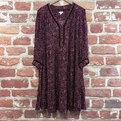 J Jill Dress Womens XL Multicolor Cottage Ditsy Floral Velvet Velour Trim Midi