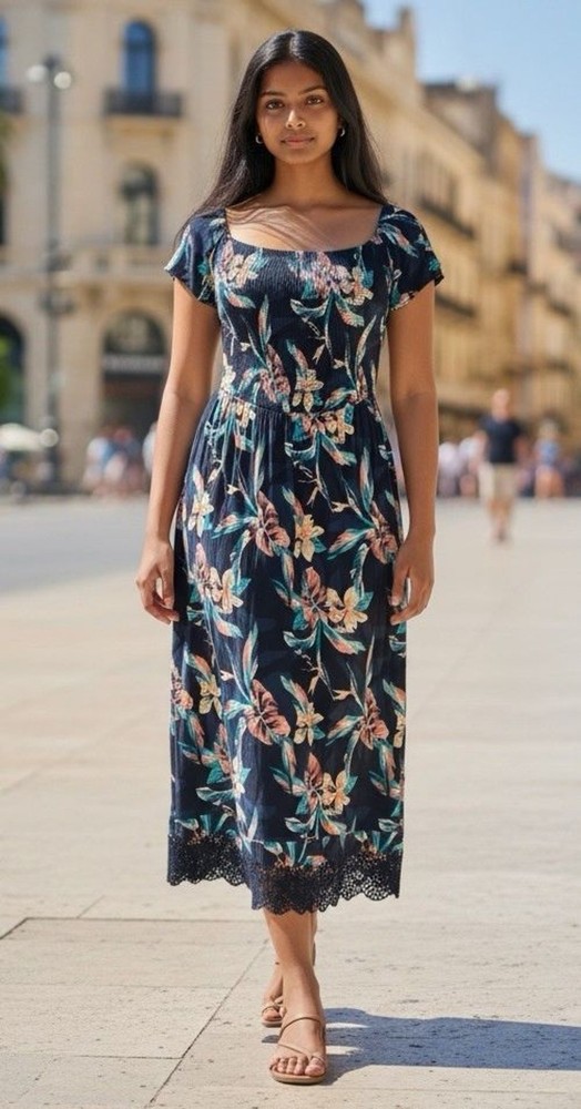 Roxy NWT womens midi/maxi smocked breezy floral summer Large beach vacation