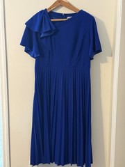AOMEI Blue Pleated Ruffle A-Line Dress 2XL Long Women&rsquo;s Classic Church Formal