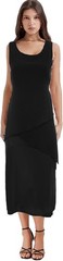 Ladies Black 3 Tier Triple Layer Chiffon Georgette Ties On Back Pencil Dress
