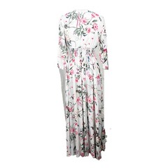 Floryday floral maxi dress smocked waist faux wrap side slit boho beach travel S