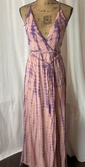 NWT Mustard Seed Keep It Beachy Maxi Dress Pink Purple Tie Dye Faux Wrap Sz S