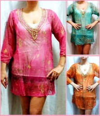 Tunic Mini Dress S M L XL Top Sheer Shirt Poncho Hippie Caftan Snake Stud Blouse