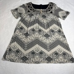 Next Dress UK 12 Black Cream Boho Geometric Smock Short Sleeve